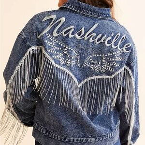 Miss Me Blue Jean Jacket with Fringe and Nashville Embroidery
